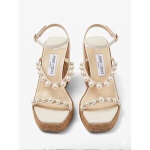 Jimmy Choo Amatuus 110 NEW pearl crystals sandals wedges Size 39.5 shoes women